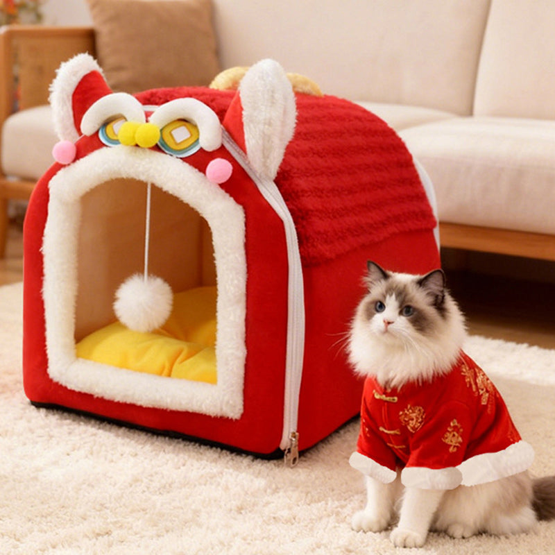 Contemporary Creative Curved Cat Ear Design Velvet Anti-Slip Dotted Fabric Handheld Cat Bed Toy Ball For Bedroom