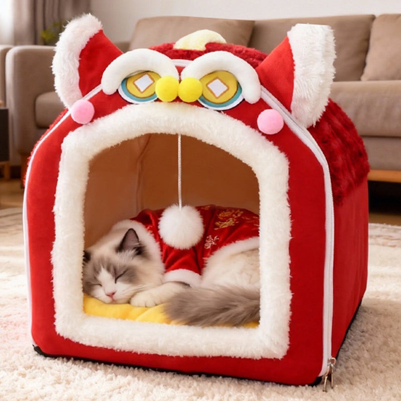 Contemporary Creative Curved Cat Ear Design Velvet Anti-Slip Dotted Fabric Handheld Cat Bed Toy Ball For Bedroom