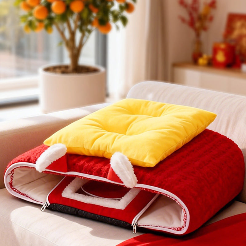 Contemporary Creative Curved Cat Ear Design Velvet Anti-Slip Dotted Fabric Handheld Cat Bed Toy Ball For Bedroom
