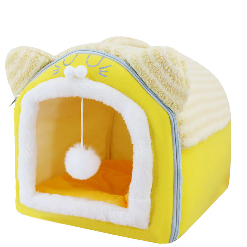 Contemporary Creative Curved Cat Ear Design Velvet Anti-Slip Dotted Fabric Handheld Cat Bed Toy Ball For Bedroom