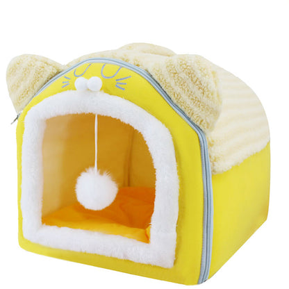 Contemporary Creative Curved Cat Ear Design Velvet Anti-Slip Dotted Fabric Handheld Cat Bed Toy Ball For Bedroom
