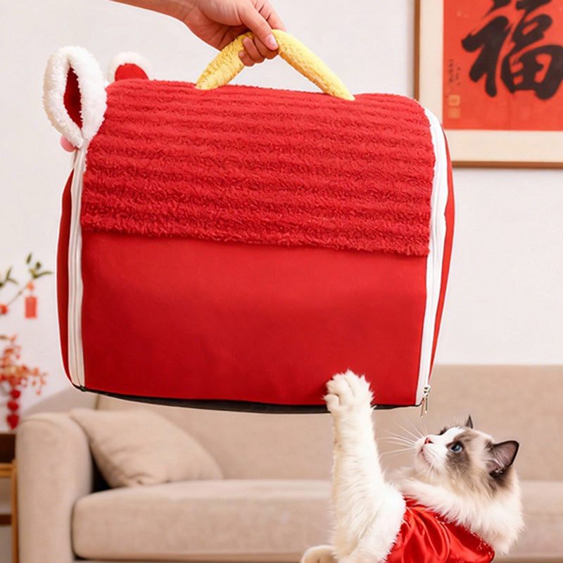 Contemporary Creative Curved Cat Ear Design Velvet Anti-Slip Dotted Fabric Handheld Cat Bed Toy Ball For Bedroom