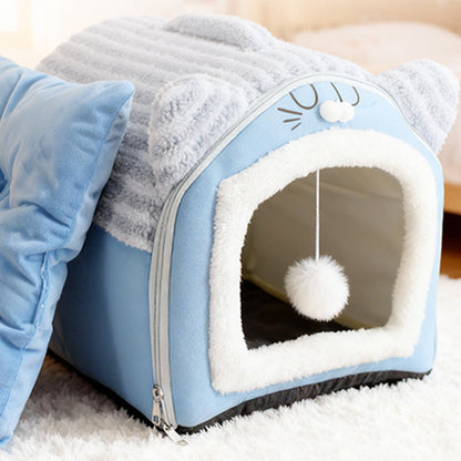 Contemporary Creative Curved Cat Ear Design Velvet Anti-Slip Dotted Fabric Handheld Cat Bed Toy Ball For Bedroom