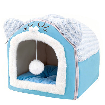 Contemporary Creative Curved Cat Ear Design Velvet Anti-Slip Dotted Fabric Handheld Cat Bed Toy Ball For Bedroom