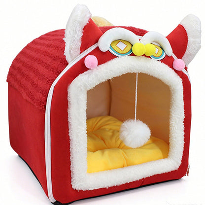 Contemporary Creative Curved Cat Ear Design Velvet Anti-Slip Dotted Fabric Handheld Cat Bed Toy Ball For Bedroom