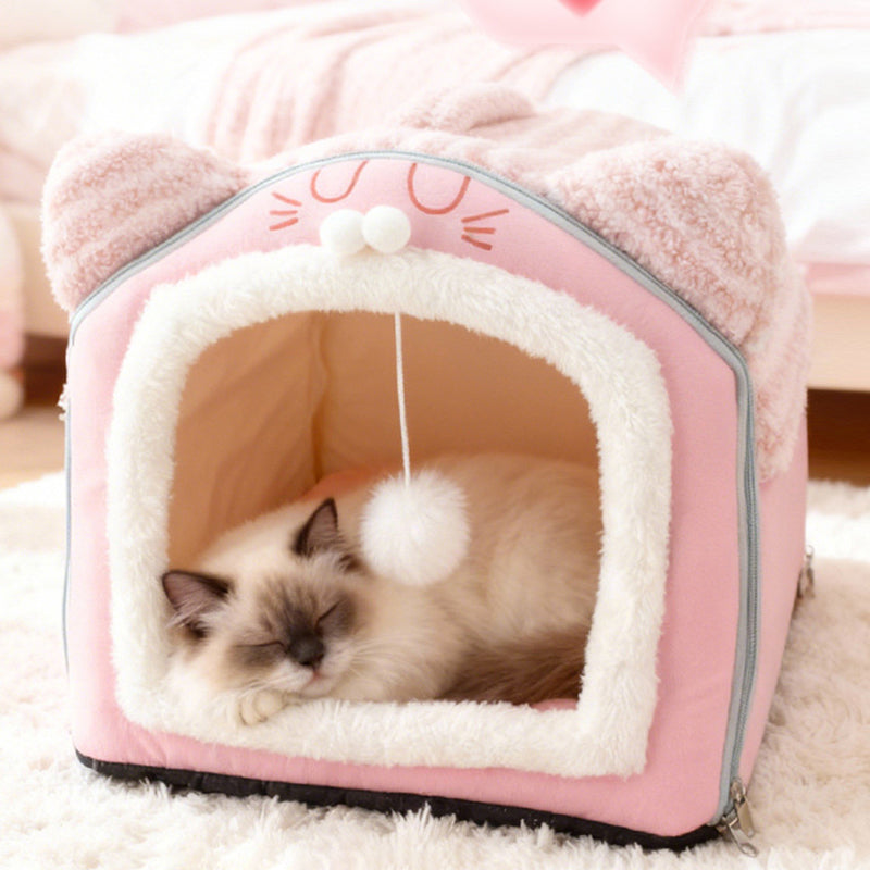 Contemporary Creative Curved Cat Ear Design Velvet Anti-Slip Dotted Fabric Handheld Cat Bed Toy Ball For Bedroom