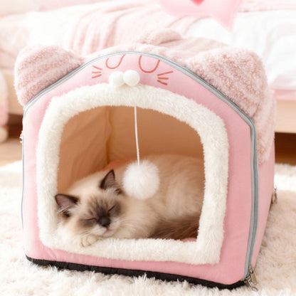 Contemporary Creative Curved Cat Ear Design Velvet Anti-Slip Dotted Fabric Handheld Cat Bed Toy Ball For Bedroom
