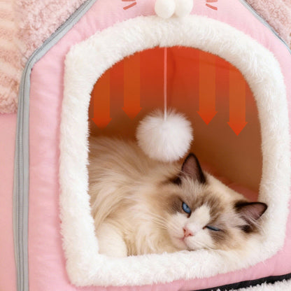 Contemporary Creative Curved Cat Ear Design Velvet Anti-Slip Dotted Fabric Handheld Cat Bed Toy Ball For Bedroom