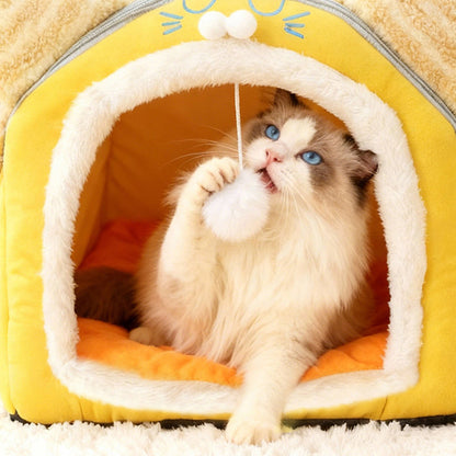 Contemporary Creative Curved Cat Ear Design Velvet Anti-Slip Dotted Fabric Handheld Cat Bed Toy Ball For Bedroom