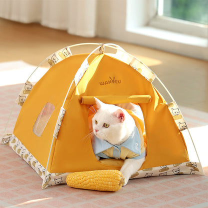 Contemporary Creative Semi-Circular Foldable Outdoor Tent Oxford Fabric Fiberglass Mesh Fabric Anti-Slip Dotted Fabric Velvet Cat Bed Dog Bed For Garden