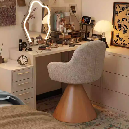 Contemporary Nordic Conical Curved Cotton-Linen Printed Velvet Carbon Steel Rotating Vanity Stool Backrest Armless For Bedroom
