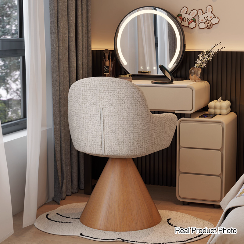 Contemporary Nordic Conical Curved Cotton-Linen Printed Velvet Carbon Steel Rotating Vanity Stool Backrest Armless For Bedroom