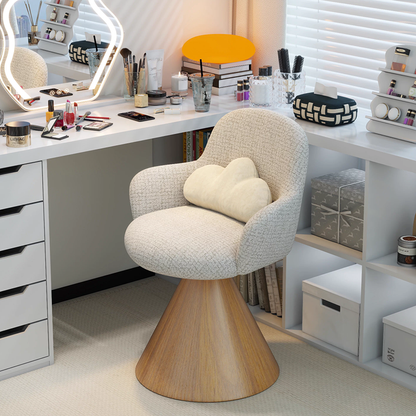 Contemporary Nordic Conical Curved Cotton-Linen Printed Velvet Carbon Steel Rotating Vanity Stool Backrest Armless For Bedroom
