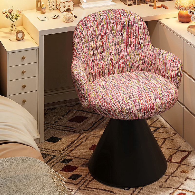 Contemporary Nordic Conical Curved Cotton-Linen Printed Velvet Carbon Steel Rotating Vanity Stool Backrest Armless For Bedroom