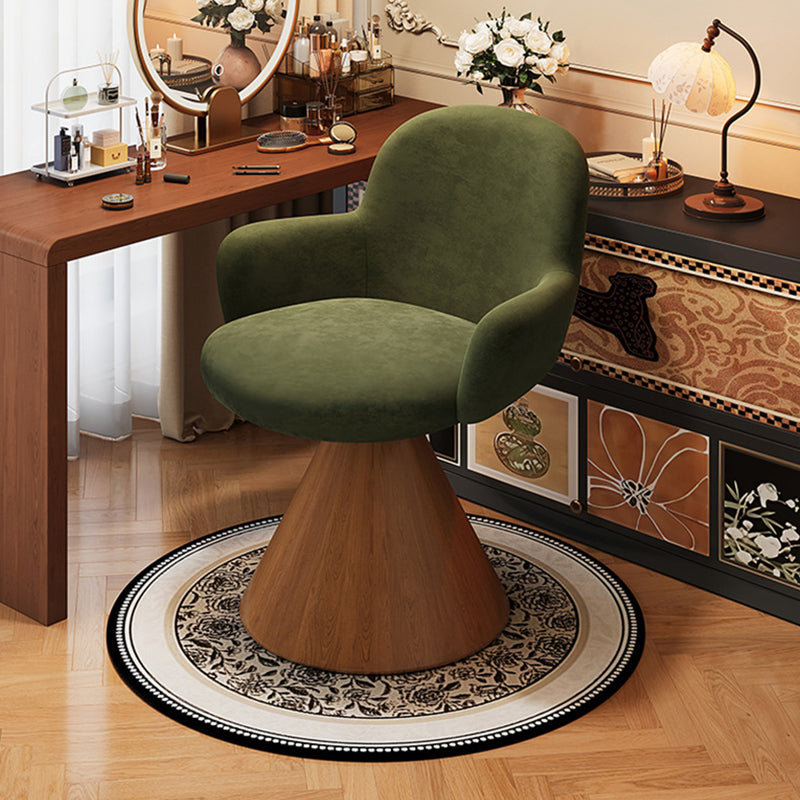 Contemporary Nordic Conical Curved Cotton-Linen Printed Velvet Carbon Steel Rotating Vanity Stool Backrest Armless For Bedroom