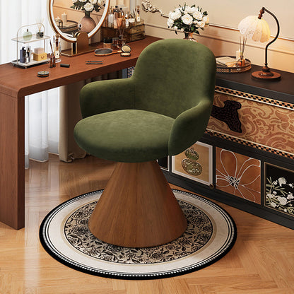 Contemporary Nordic Conical Curved Cotton-Linen Printed Velvet Carbon Steel Rotating Vanity Stool Backrest Armless For Bedroom