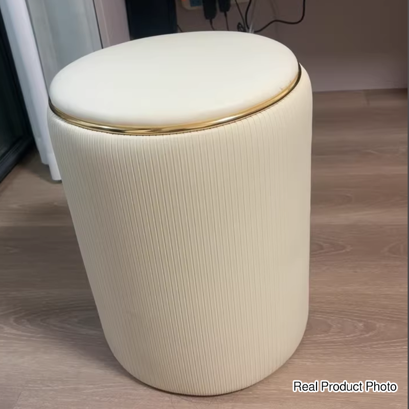 Modern Minimalist Cylindrical Solid Wood PU Leather Storage Vanity Stool Backless Armless For Bedroom