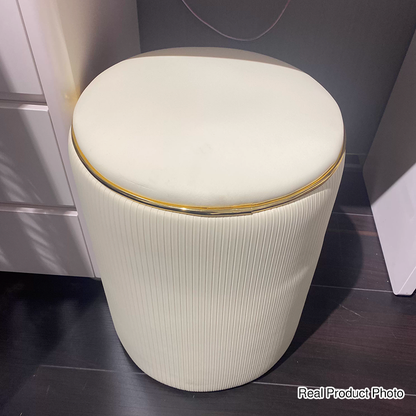 Modern Minimalist Cylindrical Solid Wood PU Leather Storage Vanity Stool Backless Armless For Bedroom