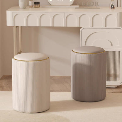 Modern Minimalist Cylindrical Solid Wood PU Leather Storage Vanity Stool Backless Armless For Bedroom