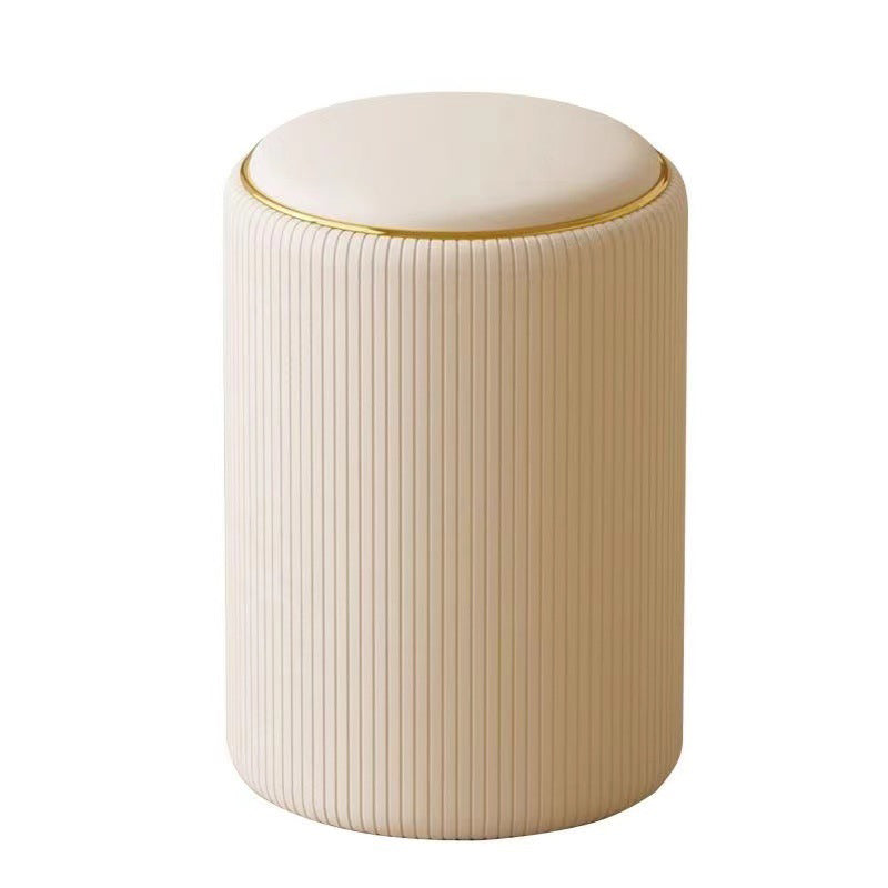 Modern Minimalist Cylindrical Solid Wood PU Leather Storage Vanity Stool Backless Armless For Bedroom
