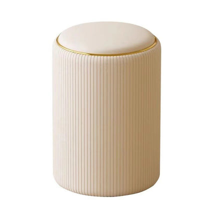 Modern Minimalist Cylindrical Solid Wood PU Leather Storage Vanity Stool Backless Armless For Bedroom