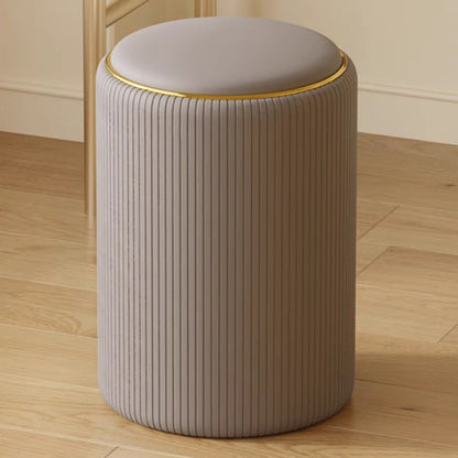 Modern Minimalist Cylindrical Solid Wood PU Leather Storage Vanity Stool Backless Armless For Bedroom