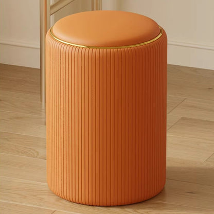 Modern Minimalist Cylindrical Solid Wood PU Leather Storage Vanity Stool Backless Armless For Bedroom