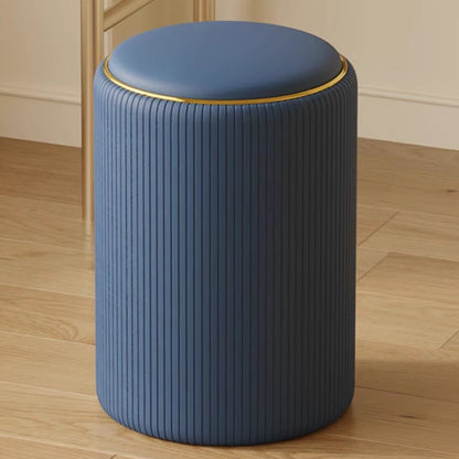 Modern Minimalist Cylindrical Solid Wood PU Leather Storage Vanity Stool Backless Armless For Bedroom