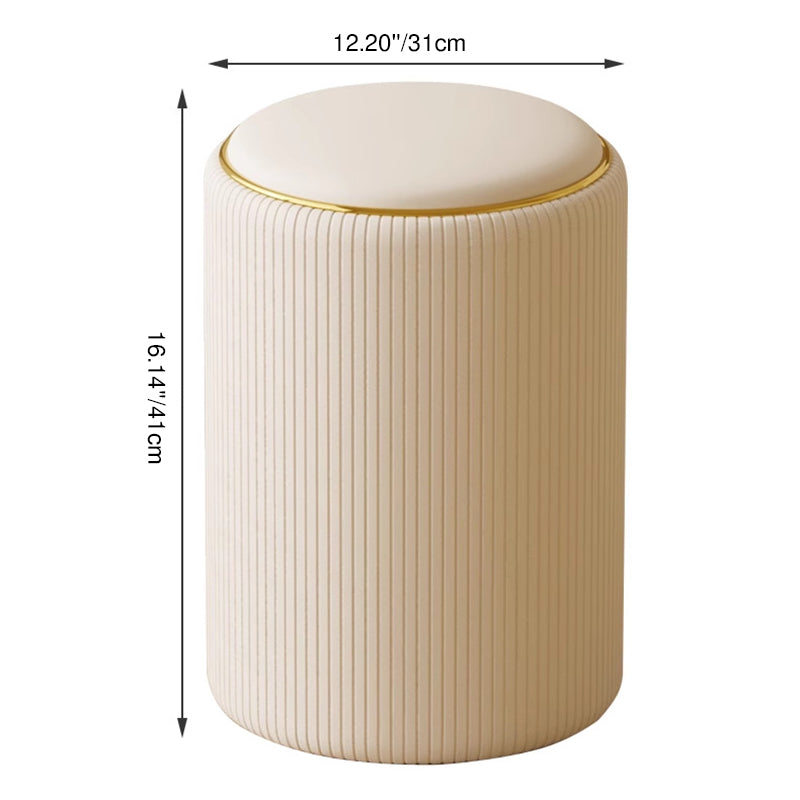 Modern Minimalist Cylindrical Solid Wood PU Leather Storage Vanity Stool Backless Armless For Bedroom