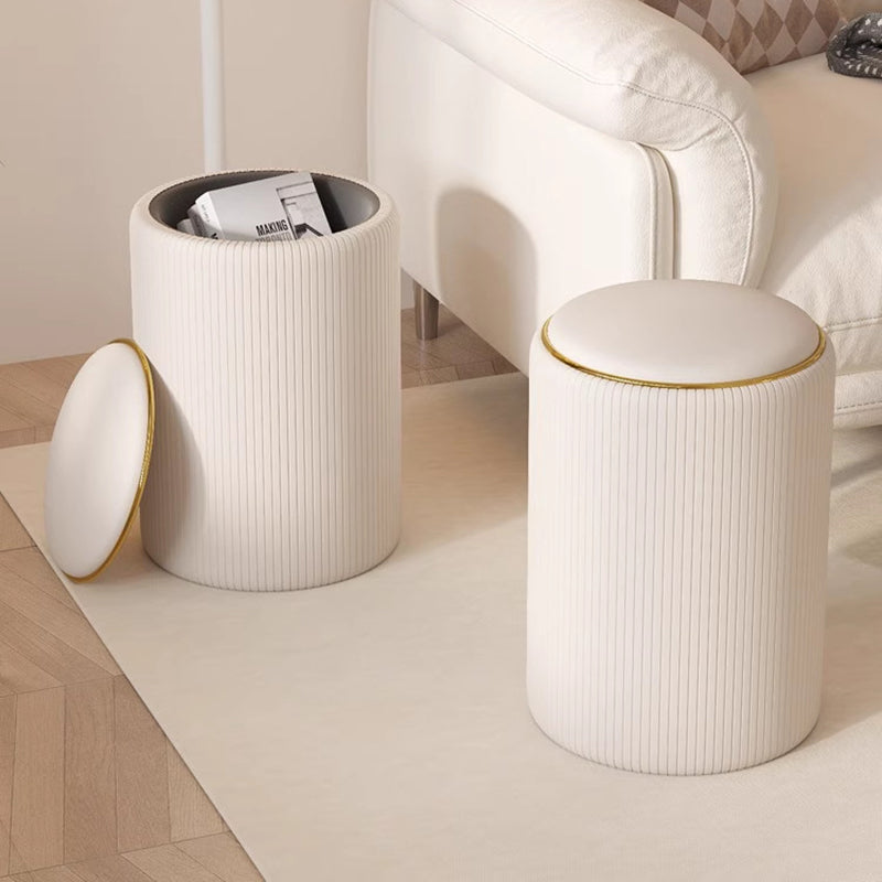 Modern Minimalist Cylindrical Solid Wood PU Leather Storage Vanity Stool Backless Armless For Bedroom