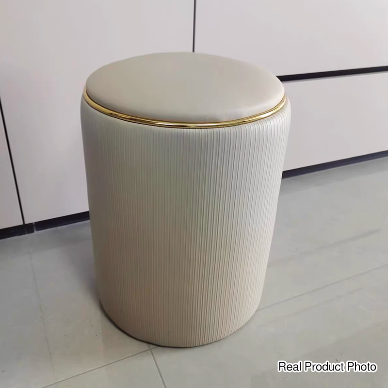 Modern Minimalist Cylindrical Solid Wood PU Leather Storage Vanity Stool Backless Armless For Bedroom