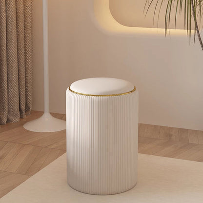 Modern Minimalist Cylindrical Solid Wood PU Leather Storage Vanity Stool Backless Armless For Bedroom