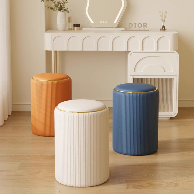 Modern Minimalist Cylindrical Solid Wood PU Leather Storage Vanity Stool Backless Armless For Bedroom