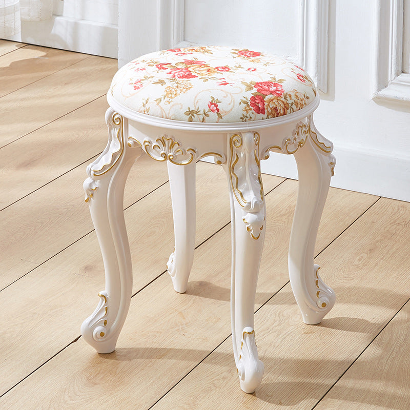 Traditional French Cylindrical Round ABS Plastic PU Leather Velvet Vanity Stool Backless Armless For Bedroom