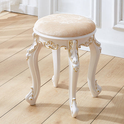 Traditional French Cylindrical Round ABS Plastic PU Leather Velvet Vanity Stool Backless Armless For Bedroom