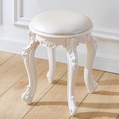 Traditional French Cylindrical Round ABS Plastic PU Leather Velvet Vanity Stool Backless Armless For Bedroom