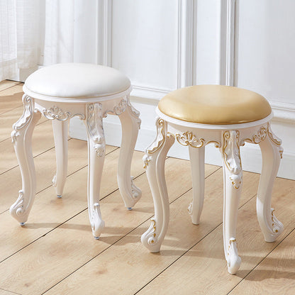 Traditional French Cylindrical Round ABS Plastic PU Leather Velvet Vanity Stool Backless Armless For Bedroom
