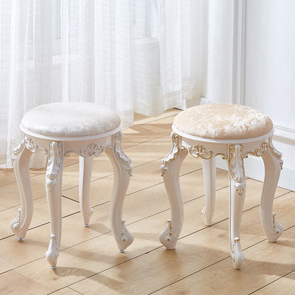 Traditional French Cylindrical Round ABS Plastic PU Leather Velvet Vanity Stool Backless Armless For Bedroom