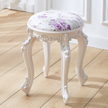 Traditional French Cylindrical Round ABS Plastic PU Leather Velvet Vanity Stool Backless Armless For Bedroom