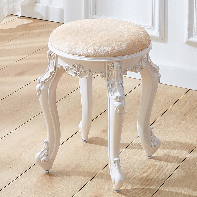 Traditional French Cylindrical Round ABS Plastic PU Leather Velvet Vanity Stool Backless Armless For Bedroom