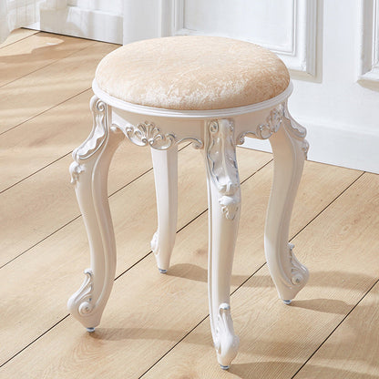 Traditional French Cylindrical Round ABS Plastic PU Leather Velvet Vanity Stool Backless Armless For Bedroom