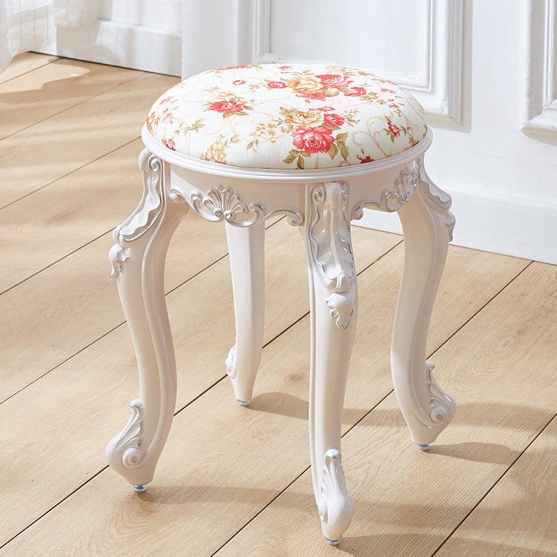 Traditional French Cylindrical Round ABS Plastic PU Leather Velvet Vanity Stool Backless Armless For Bedroom
