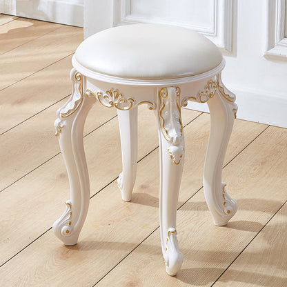 Traditional French Cylindrical Round ABS Plastic PU Leather Velvet Vanity Stool Backless Armless For Bedroom