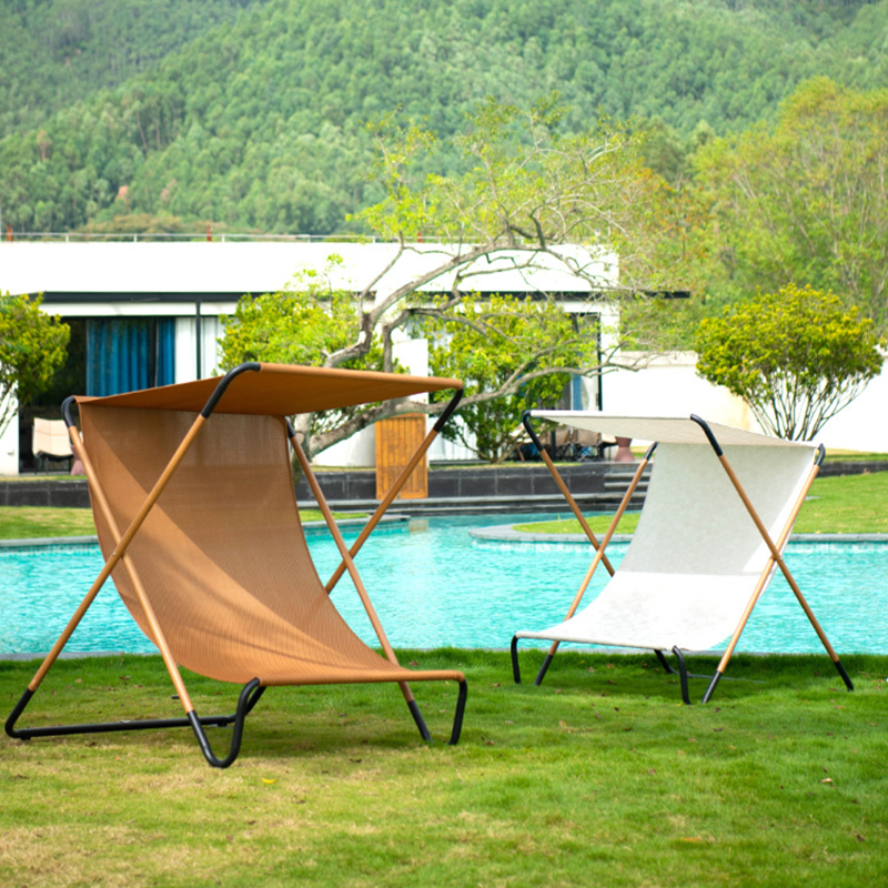 Modern Minimalist Rectangular Curved Sunbrella Fabric Textilene Fabric Jacquard Alloy Steel Waterproof Folding Recliner Backrest For Outdoor