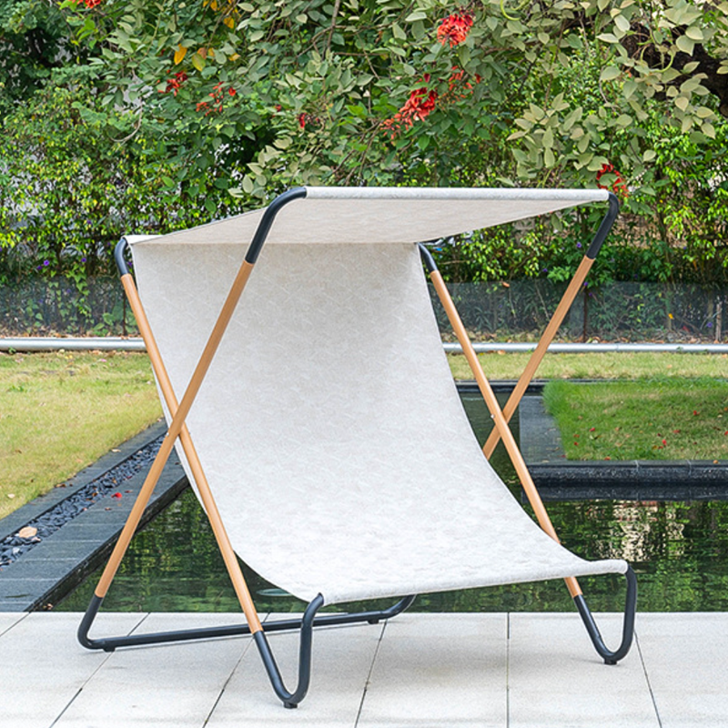 Modern Minimalist Rectangular Curved Sunbrella Fabric Textilene Fabric Jacquard Alloy Steel Waterproof Folding Recliner Backrest For Outdoor