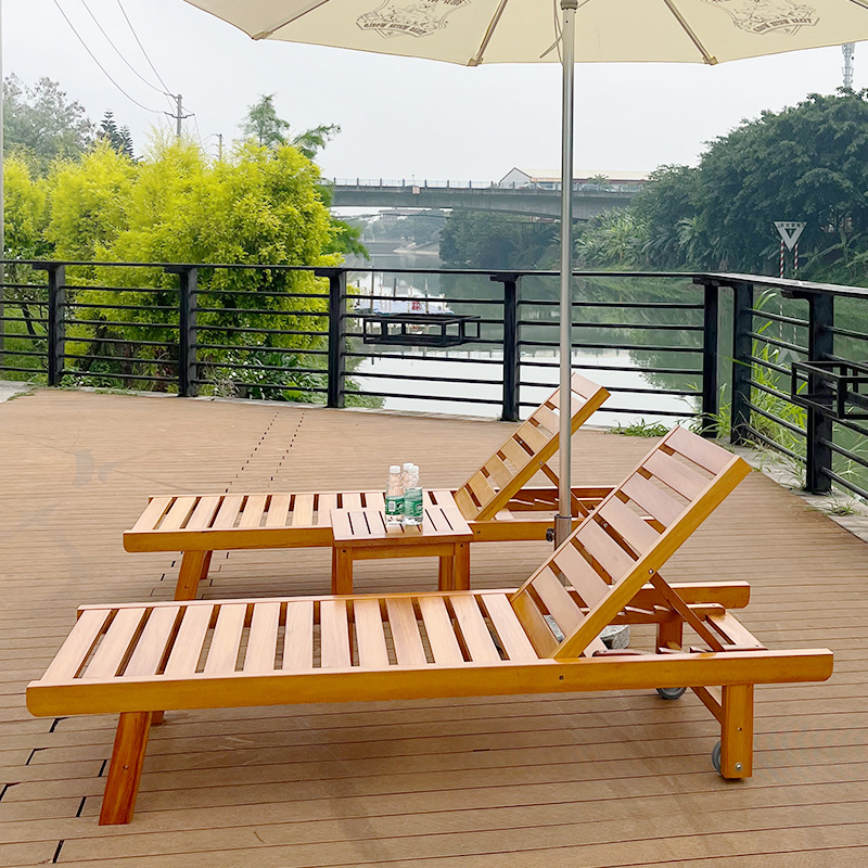 Modern Minimalist Rectangular Curved Solid Tropical Hardwood Pine Wood Folding Recliner For Outdoor