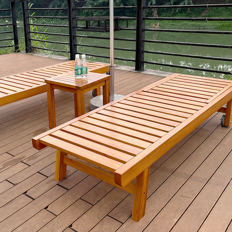 Modern Minimalist Rectangular Curved Solid Tropical Hardwood Pine Wood Folding Recliner For Outdoor