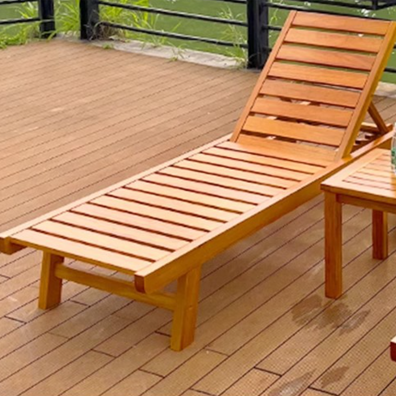 Modern Minimalist Rectangular Curved Solid Tropical Hardwood Pine Wood Folding Recliner For Outdoor