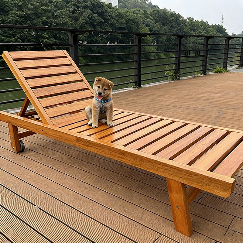 Modern Minimalist Rectangular Curved Solid Tropical Hardwood Pine Wood Folding Recliner For Outdoor
