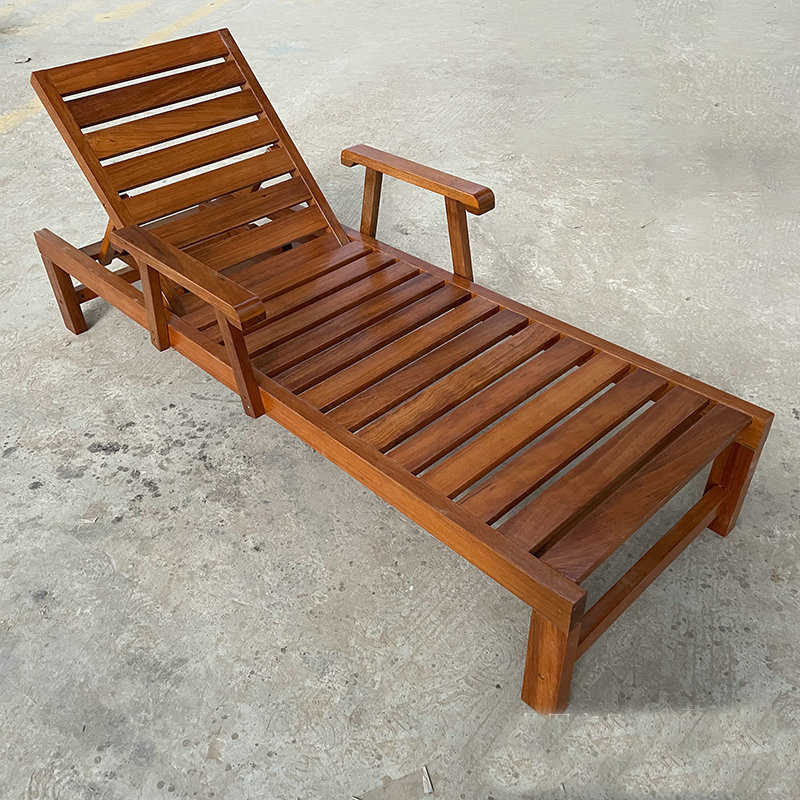 Modern Minimalist Rectangular Curved Solid Tropical Hardwood Pine Wood Folding Recliner For Outdoor